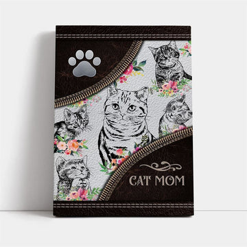 Cat Mom Pen Art Flower, Mother's Day Canvas Art, Gift For Mom, Birthday Gift, Mother's Day Wall Art