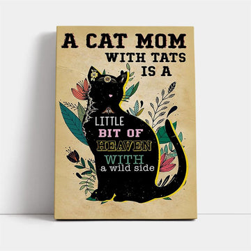 Cat Mom With Tats Canvas Vintage, Mother's Day Canvas Art, Gift For Mom, Birthday Gift, Mother's Day Wall Art
