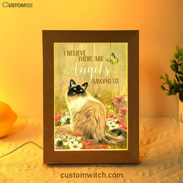 Cat Pink Flower Garden - I Believe There Are Angels Among Us Frame Lamp Art - Christian Night Light