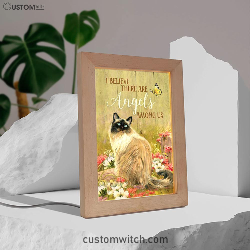 Cat Pink Flower Garden - I Believe There Are Angels Among Us Frame Lamp Art - Christian Night Light