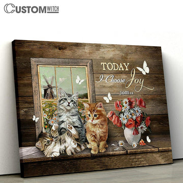 Cat Red Poppy Today I Choose Joy Canvas Wall Art - Bible Verse Canvas - Religious Prints