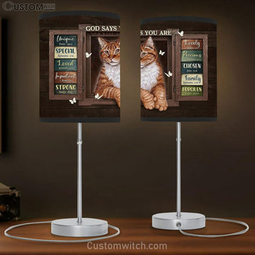 Cat White Butterfly God Says You Are Unique Table Lamp Gift - Bible Verse Table Lamp - Religious Bedroom Decor
