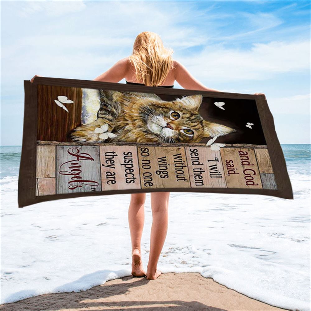 Cat White Butterfly I Will Send Them Without Wings Beach Towel - Christian Beach Towel - Gift For Cat Lover