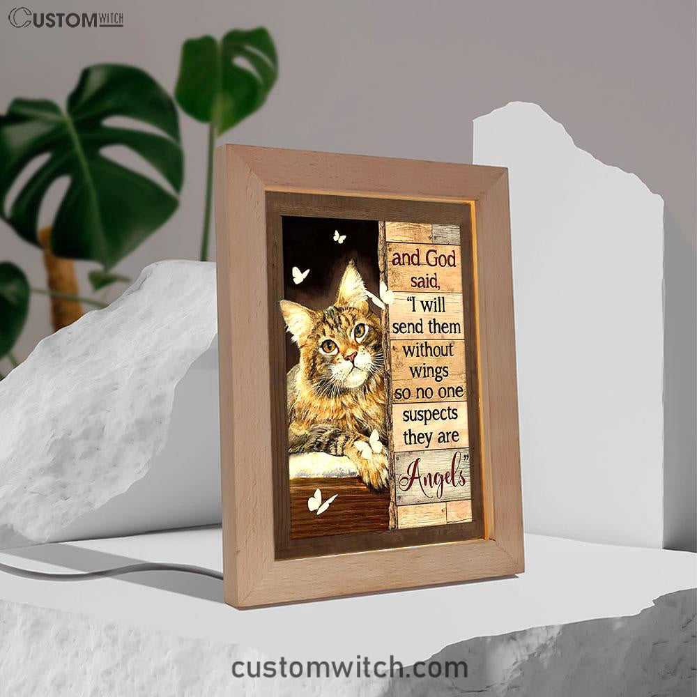 Cat White Butterfly I Will Send Them Without Wings Frame Lamp Art - Christian Art Decor - Gift For Cat Lover