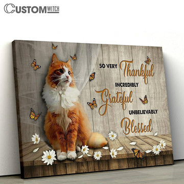 Cat White Daisy So Very Thankful Canvas Wall Art - Bible Verse Canvas - Religious Prints
