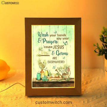 Cause Jesus And Germs Are Everywhere Bathroom Blue Butterfly Frame Lamp Art - Christian Night Light