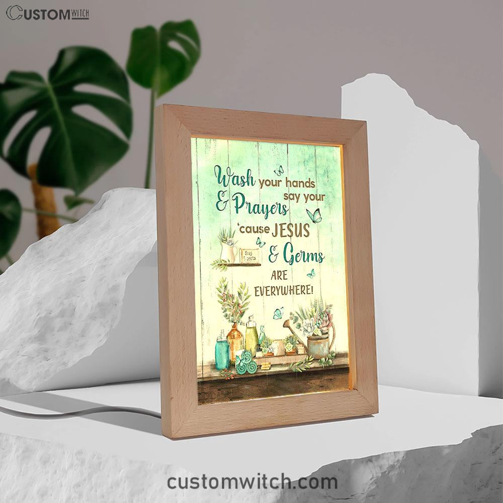 Cause Jesus And Germs Are Everywhere Bathroom Blue Butterfly Frame Lamp Art - Christian Night Light