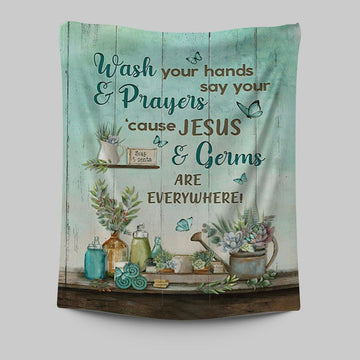 Cause Jesus And Germs Are Everywhere Bathroom Blue Butterfly Tapestry Wall Art - Christian Tapestries Prints