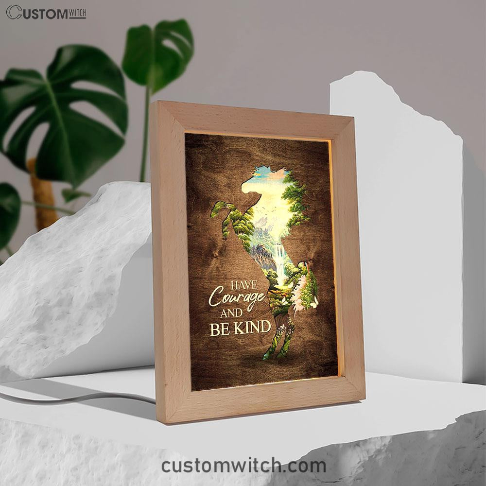 Cave Green Forest - Have Courage And Be Kind Frame Lamp Art - Christian Night Light - Bible Verse Wooden Lamp