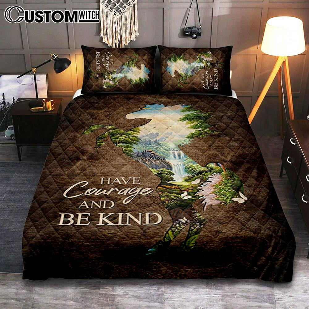 Cave Green Forest - Have Courage And Be Kind Quilt Bedding Set Bedroom - Christian Quilt Bedding Set Prints - Bible Verse Quilt Bedding Set Art