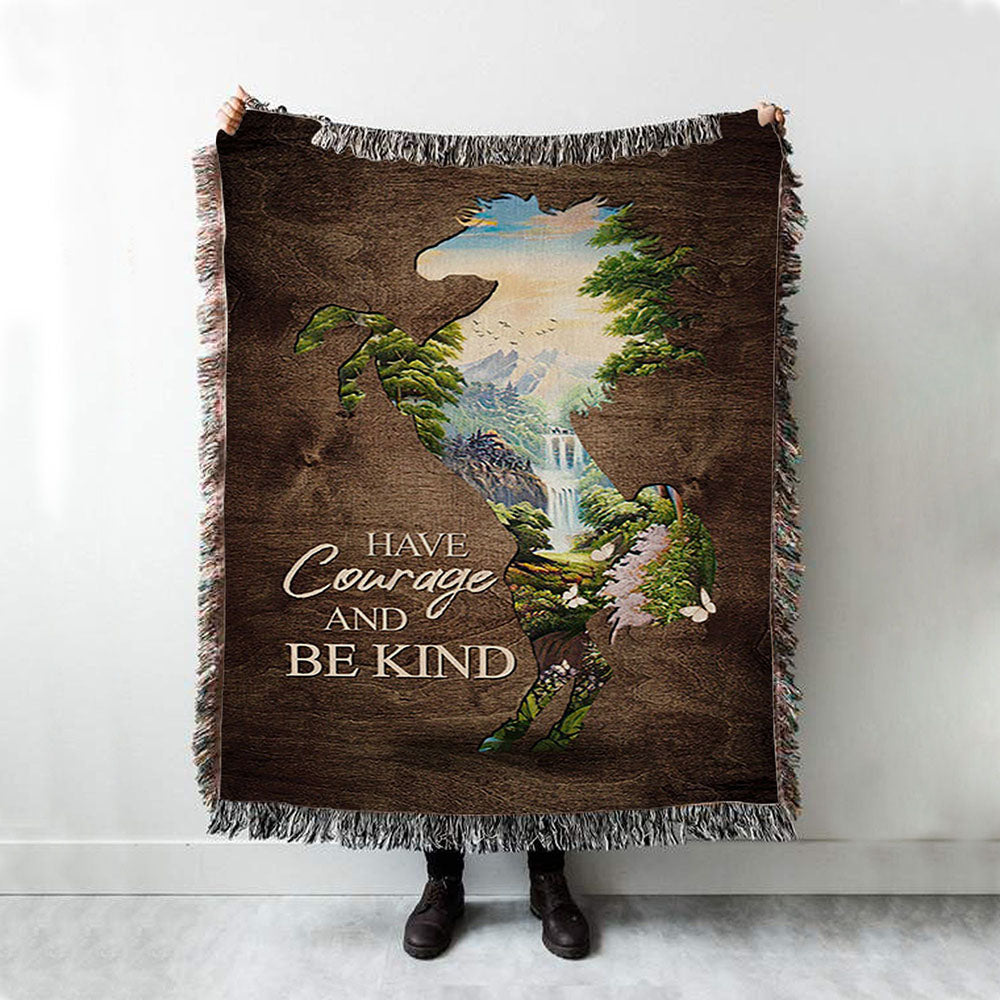 Cave Green Forest - Have Courage And Be Kind Woven Throw Blanket - Christian Woven Blanket Prints - Bible Verse Woven Blanket Art
