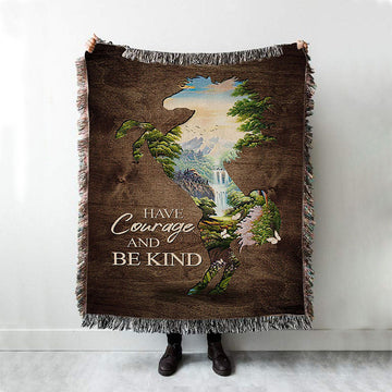 Cave Green Forest - Have Courage And Be Kind Woven Throw Blanket - Christian Woven Blanket Prints - Bible Verse Woven Blanket Art