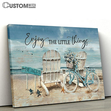 Chair Blue Bicycle Enjoy The Little Things Canvas Wall Art - Bible Verse Canvas - Religious Prints