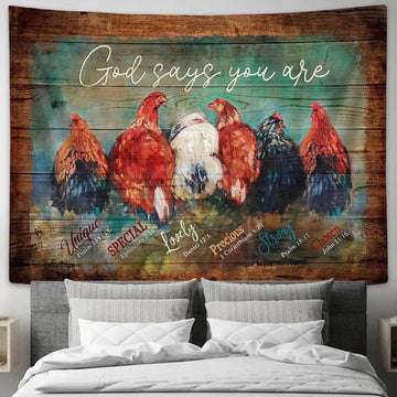 Chicken Farm God Says You Are Tapestry Wall Art - Bible Verse Tapestry - Religious Tapestry Wall Hanging