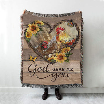 Chicken Heart Shape Sunflower Garden - God Gave Me You Woven Throw Blanket - Christian Woven Blanket Prints - Bible Verse Woven Blanket Art