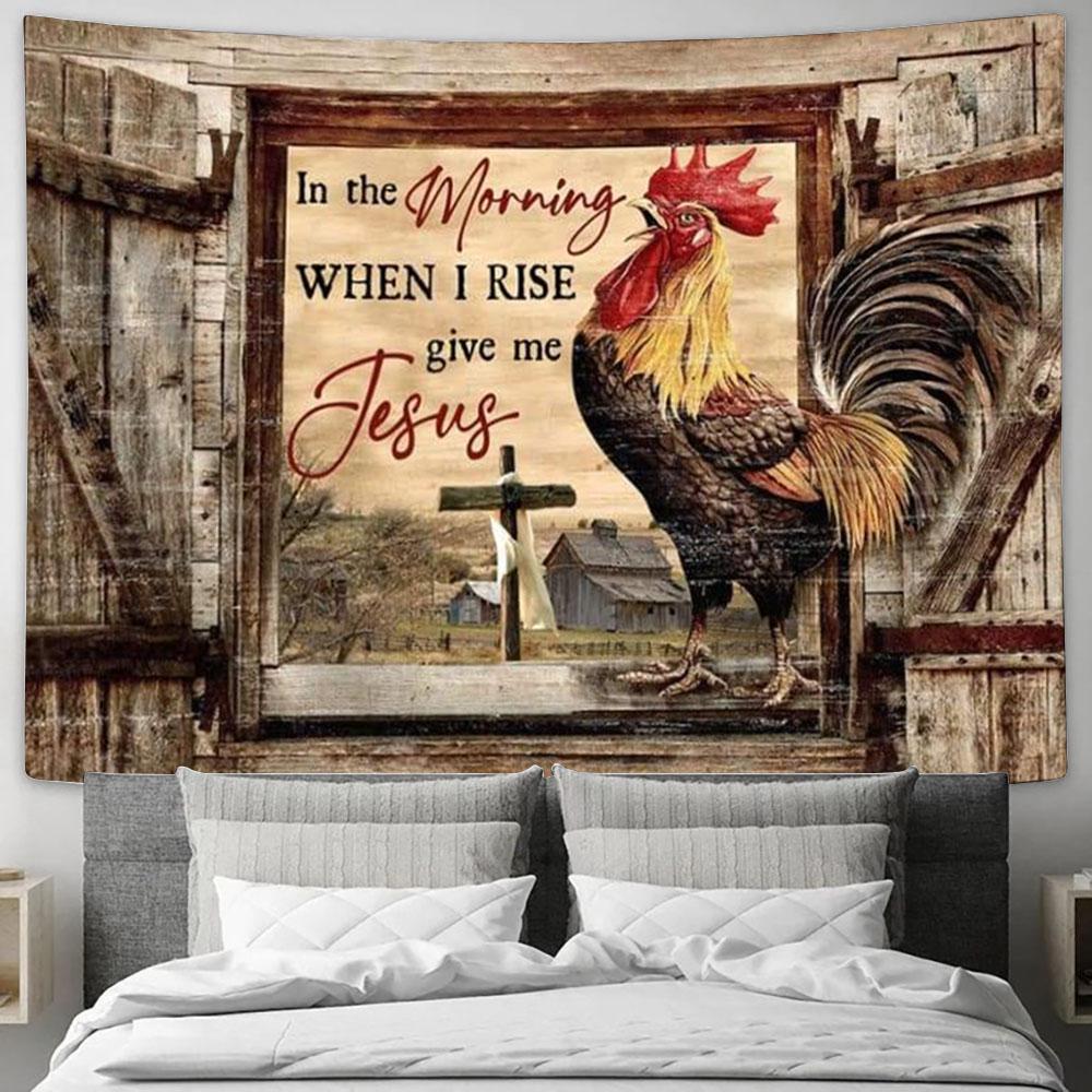 Chickens On Farm, In The Morning When I Rise Give Me Jesus Farmhouse Tapestry, Tapestries for Living Room Bedroom