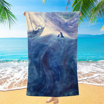 Christ And Peter Sea Of Galilee Beach Towel - Jesus Art Prints - Jesus Art - Christian Beach Towel