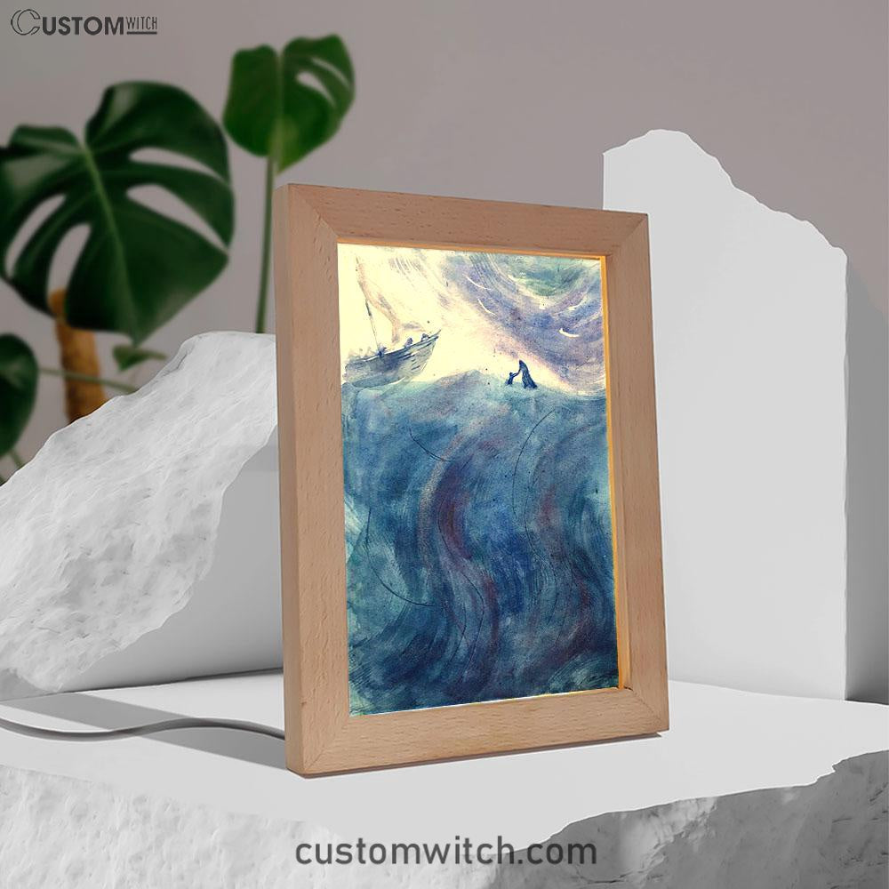 Christ And Peter Sea Of Galilee Frame Lamp Pictures - Jesus Art Prints - Jesus Art - Christian Home Decor