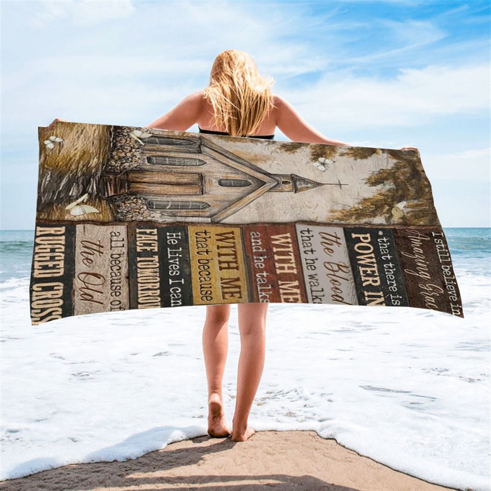 Christ Church, Church Drawing, The Old Rugged Cross Beach Towel, Christian Beach Towel, Christian Gift, Gift For Women