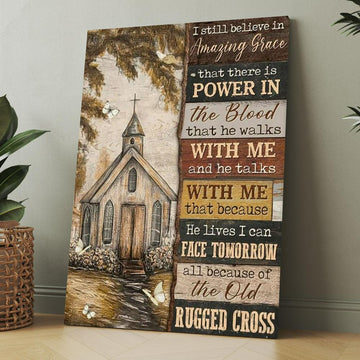 Christ Church, Church Drawing, The Old Rugged Cross Canvas, Christmas Gift for Christian