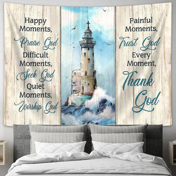 Christ Lighthouse Albatross Every Moment Thank God Large Tapestry - Christian Wall Art - Bible Verse Tapestry Art