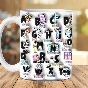 Christian 3D Mug, 3D Biblical Alphabet Inflated Mug, Bible Verse Inflated Mug, 3D Jesus Mug, Religious 3D Mug