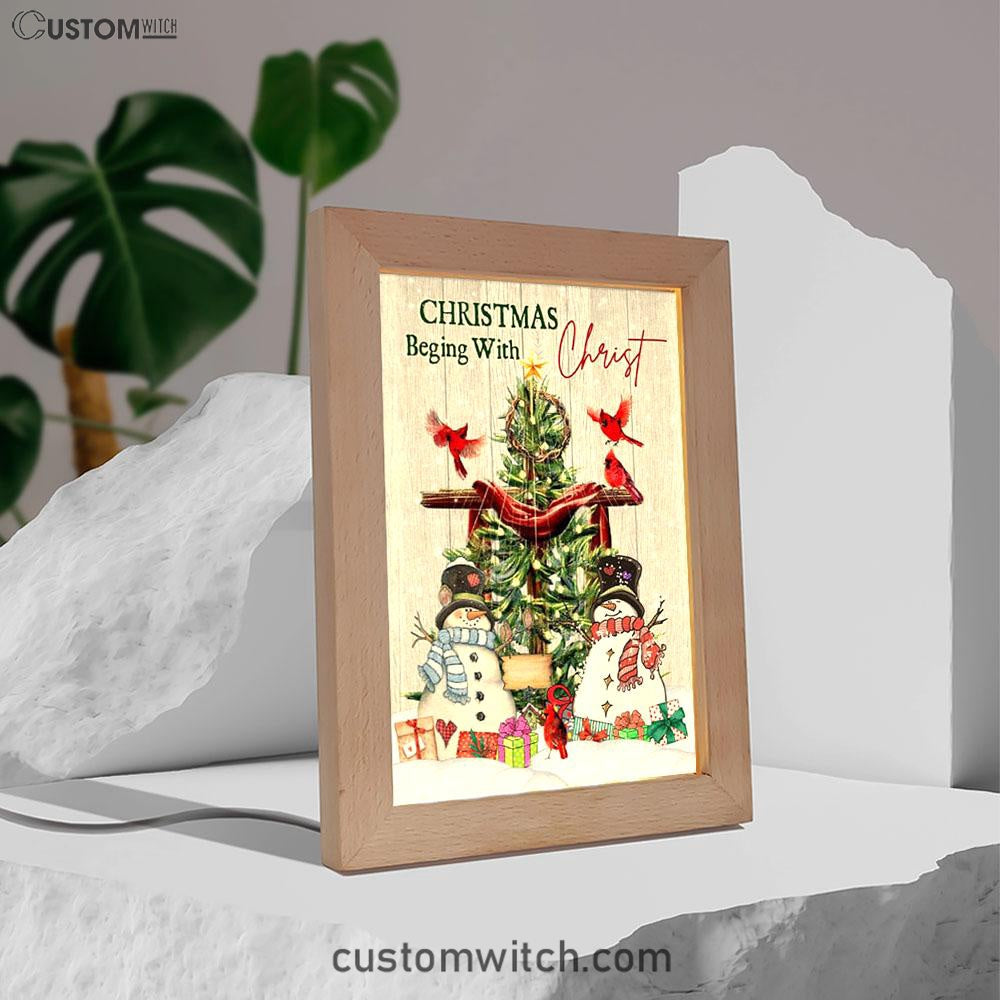 Christian Christmas Christmas Begins With Christ Frame Lamp Prints - Bible Verse Decor - Scripture Art