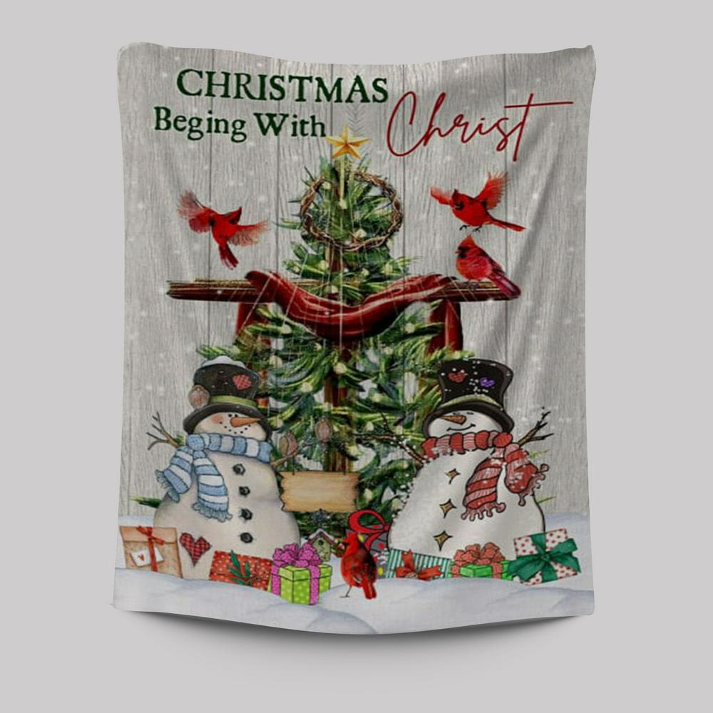 Christian Christmas Christmas Begins With Christ Tapestry Prints - Bible Verse Wall Decor - Scripture Wall Art