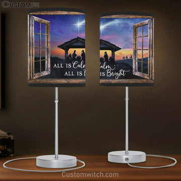 Christian Christmas Gifts All Is Calm All Is Bright - Jesus Born Christmas Table Lamp Gift - Christian Bedroom Decor