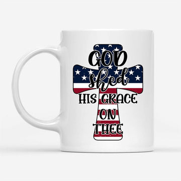 Christian Coffee Mug Cross American Flag God Shed His Grace On Thee, Christian Mug, Bible Mug, Faith Gift, Encouragement Gift