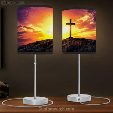 Christian Cross On Mountain Table Lamp Pictures - Faith Art - Christian Table Lamp Gift Decor
