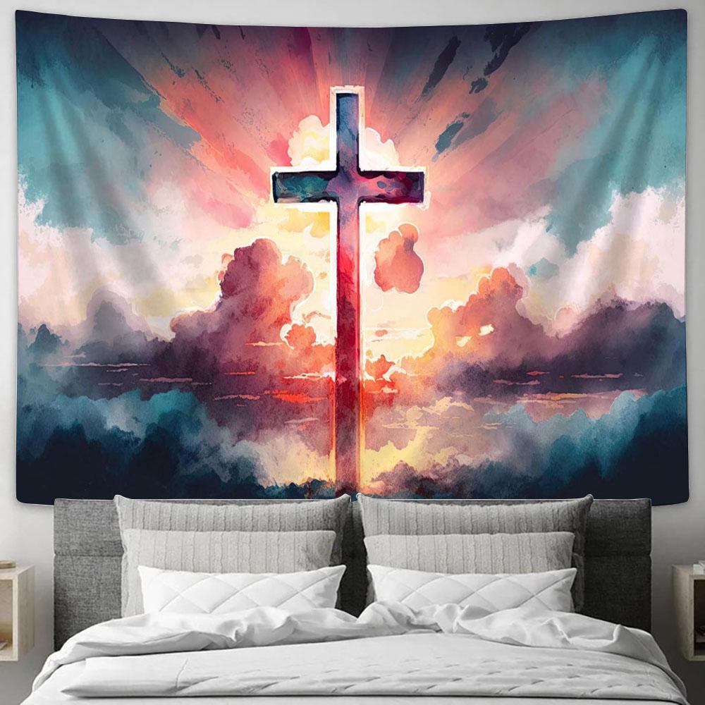 Christian Easter Cross Religious Tapestry Pictures - Faith Art - Christian Tapestry Wall Art Decor