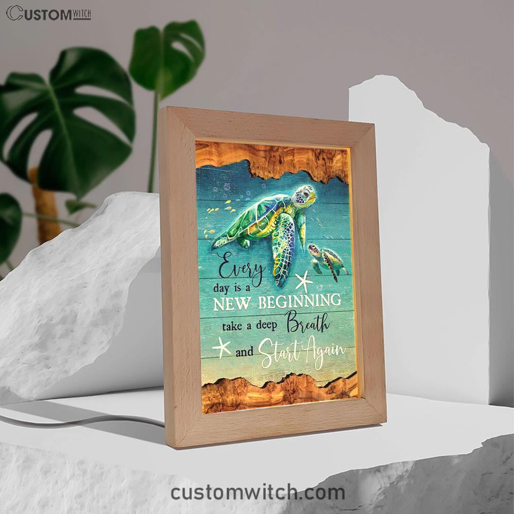 Christian Every Day Is A New Beginning Turtle Beach Frame Lamp Prints - Bible Verse Decor - Scripture Art