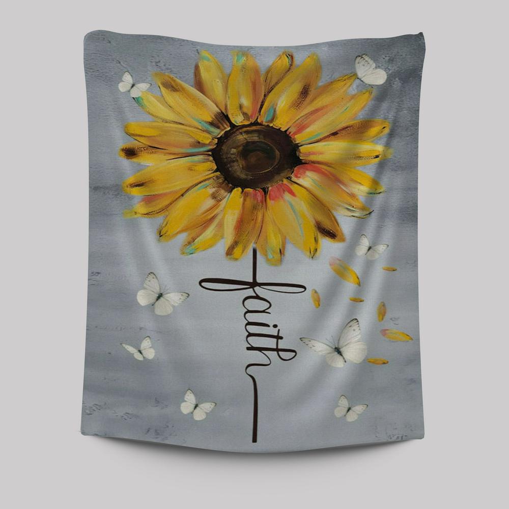 Christian Faith Cross Butterfly Sunflower Tapestry Prints - Bible Verse Wall Decor - Scripture Wall Art
