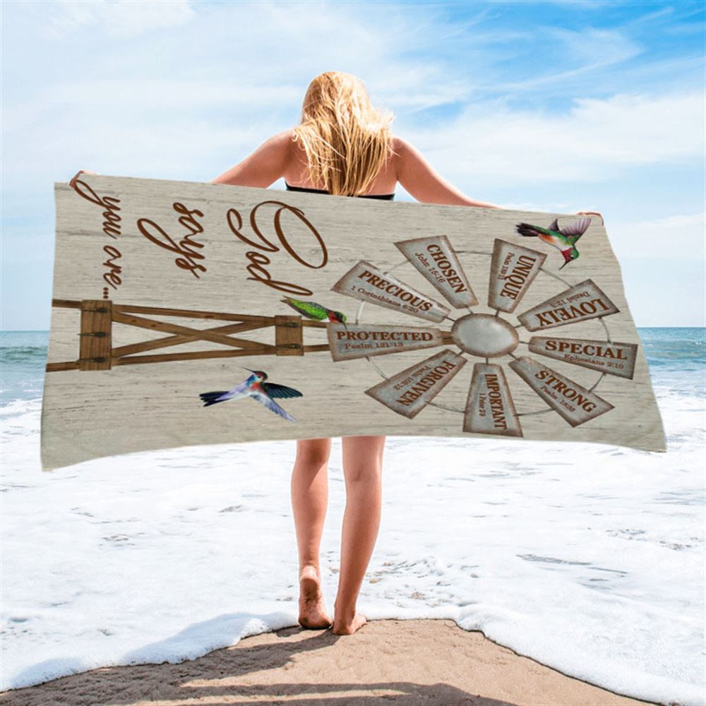 Christian Farmhouse Windmill God Says You Are Beach Towel - Bible Verse Beach Towel - Scripture Beach Towel