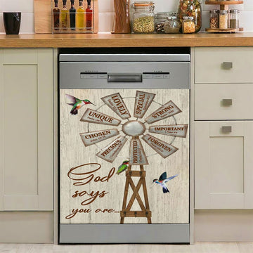 Christian Farmhouse Windmill God Says You Are Dishwasher Cover, Bible Verse Dishwasher Magnet Cover, Scripture Kitchen Decor