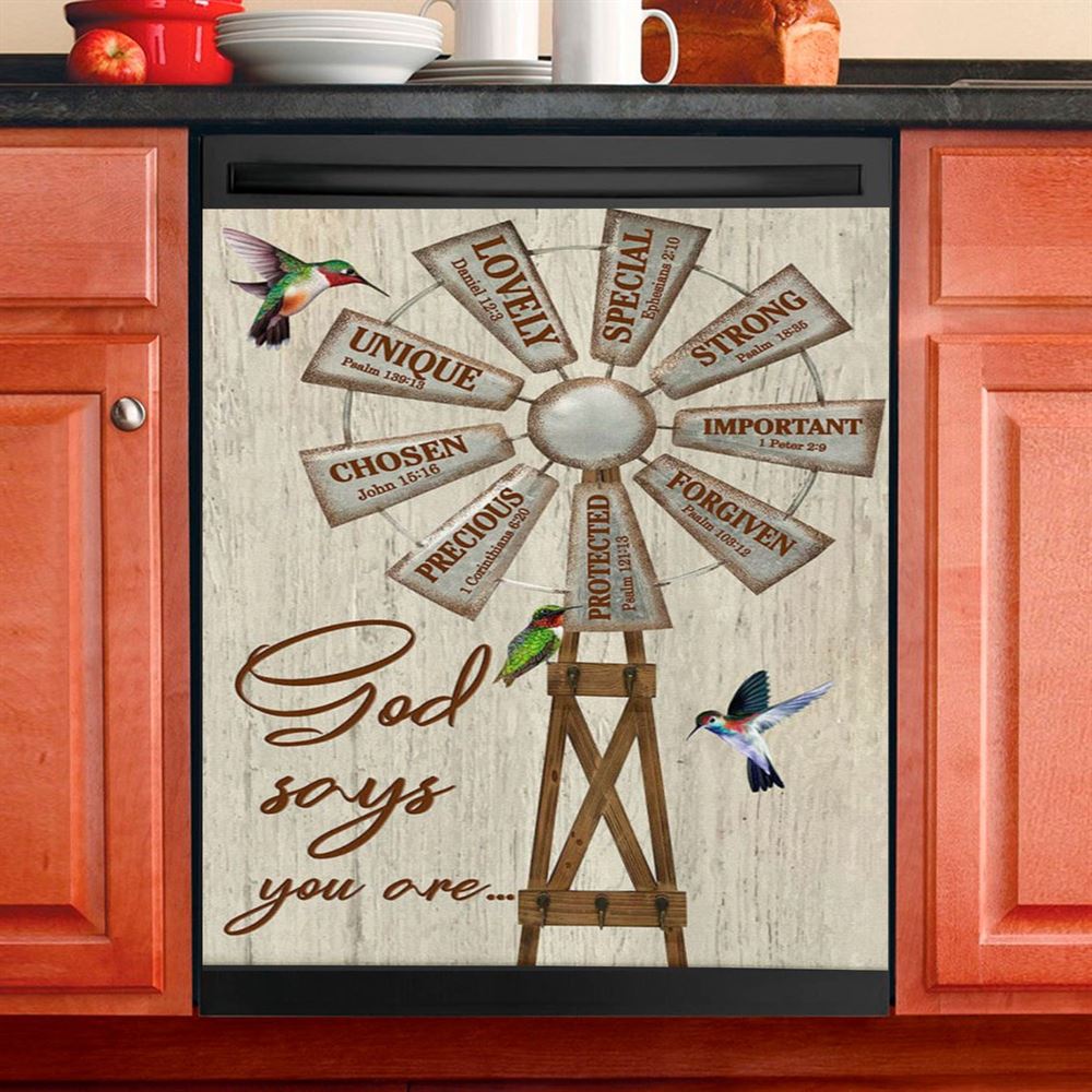 Christian Farmhouse Windmill God Says You Are Dishwasher Cover, Bible Verse Dishwasher Magnet Cover, Scripture Kitchen Decor