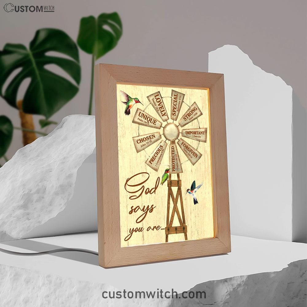 Christian Farmhouse Windmill God Says You Are Frame Lamp Prints - Bible Verse Decor - Scripture Art