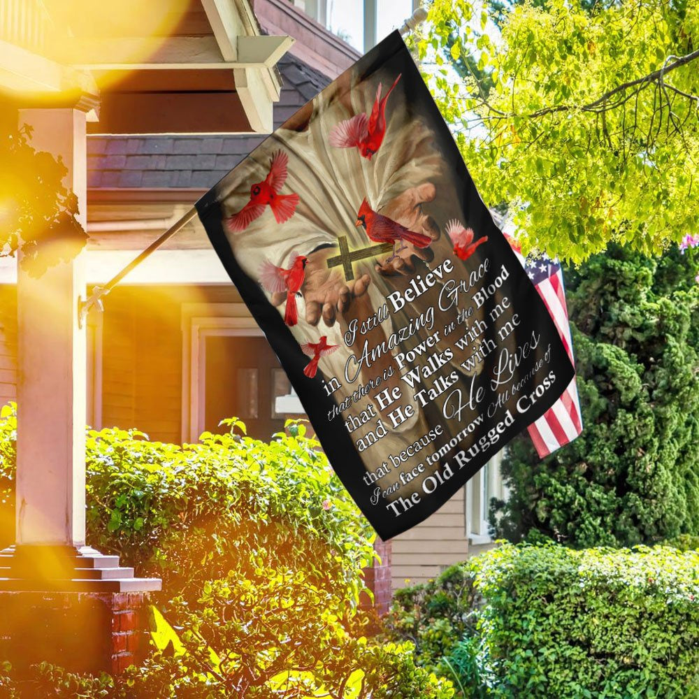 Christian Garden Flags, All Because Of The Old Rugged Cross Red Cardinal Flag, Christian House Flags, Christian Cross Flag, Faith Flag