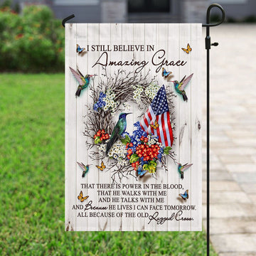 Christian Garden Flags, Amazing Grace Hummingbird Flag, Christian House Flags, Christian Cross Flag, Faith Flag