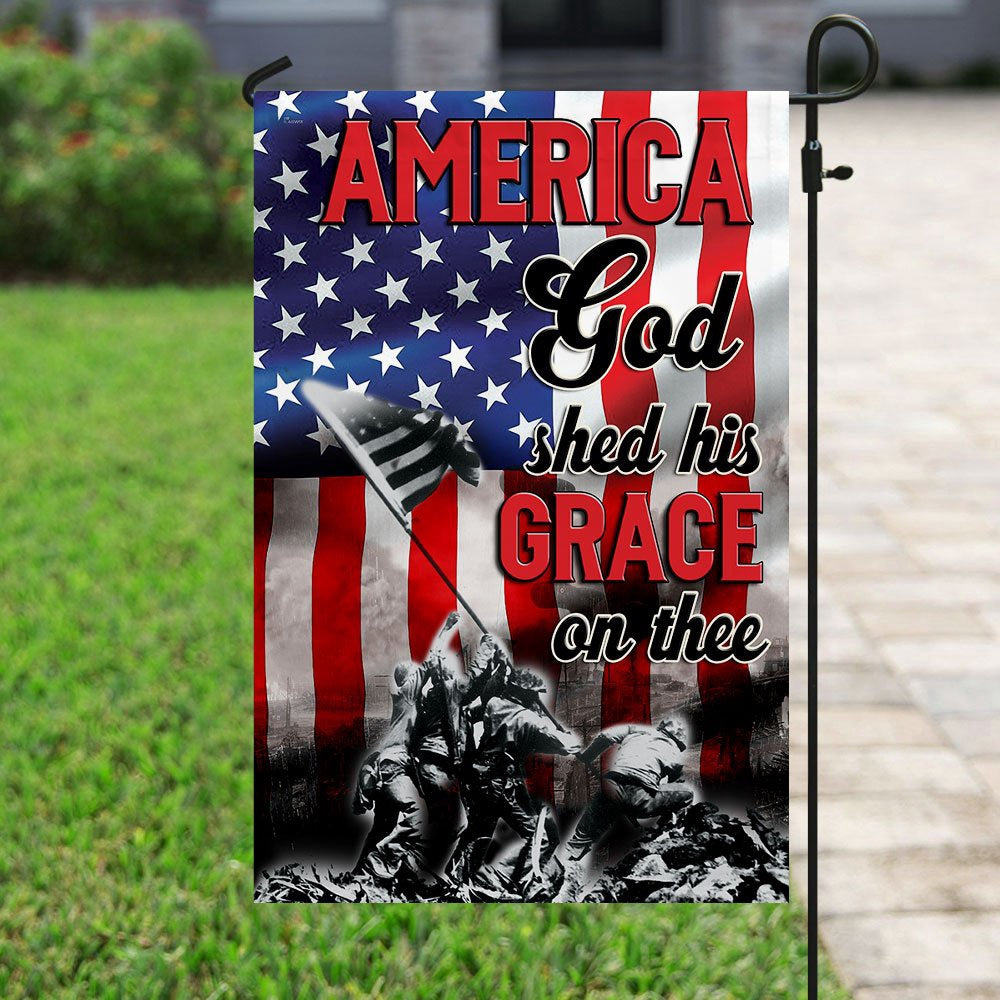 Christian Garden Flags, America, God Shed His Grace On Thee Flag, Christian House Flags, Christian Cross Flag, Faith Flag