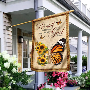 Christian Garden Flags, Be Still And Know That I Am God Butterfly Flag, Christian House Flags, Christian Cross Flag, Faith Flag