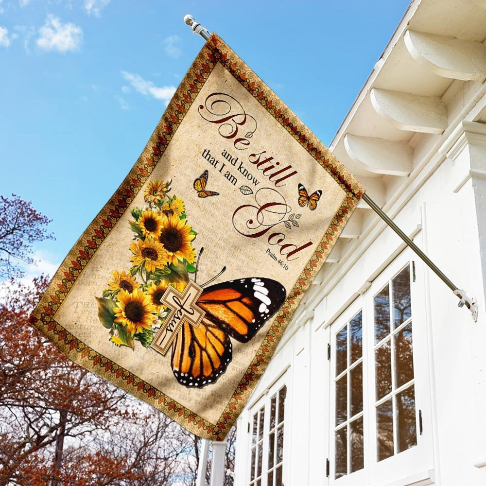 Christian Garden Flags, Be Still And Know That I Am God Butterfly Flag, Christian House Flags, Christian Cross Flag, Faith Flag