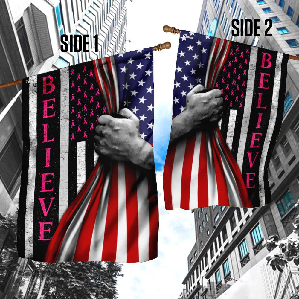 Christian Garden Flags, Believe Breast Cancer Awareness American US Flag, Christian House Flags, Christian Cross Flag, Faith Flag