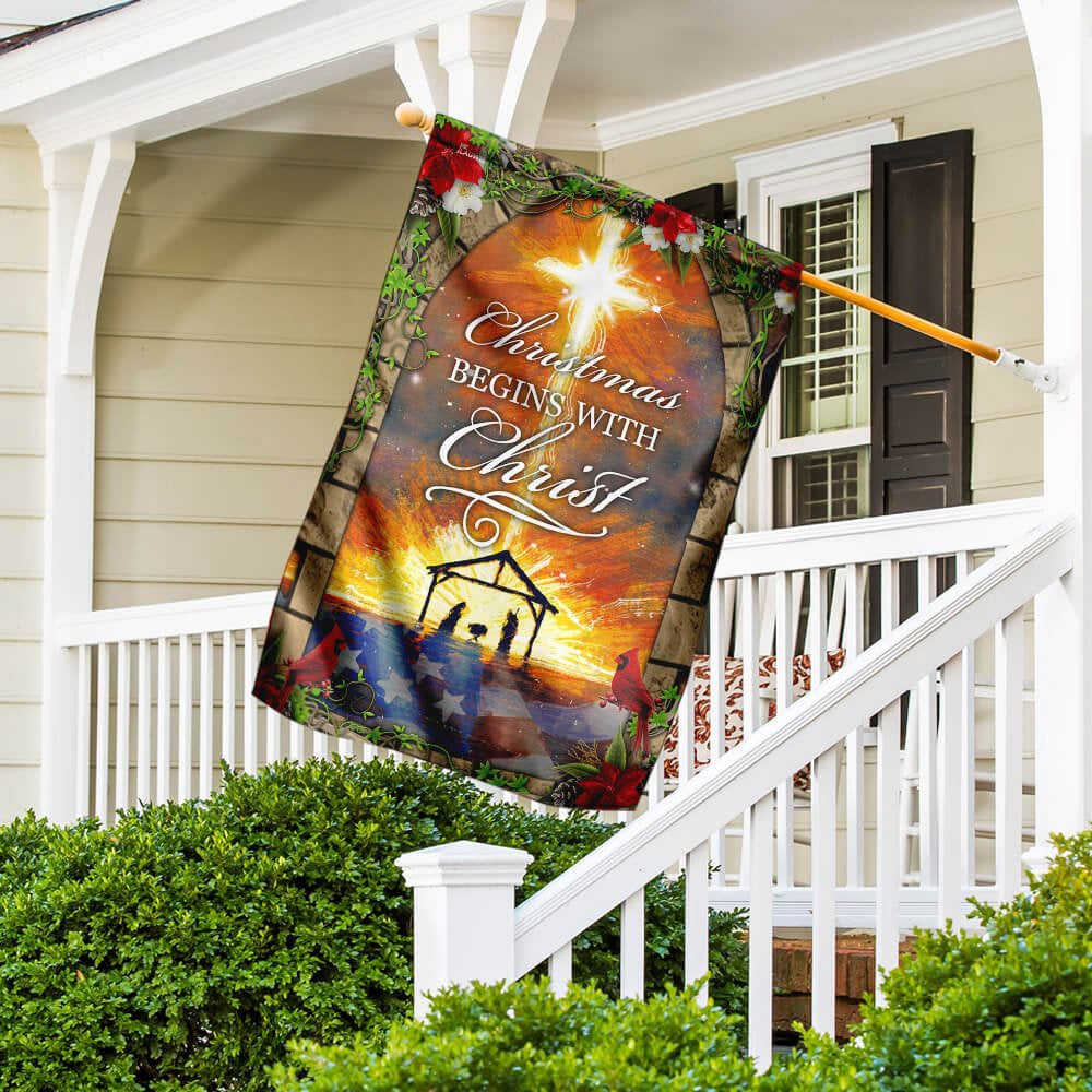 Christian Garden Flags, Christmas Begins with Christ Flag, Christian House Flags, Christian Cross Flag, Faith Flag