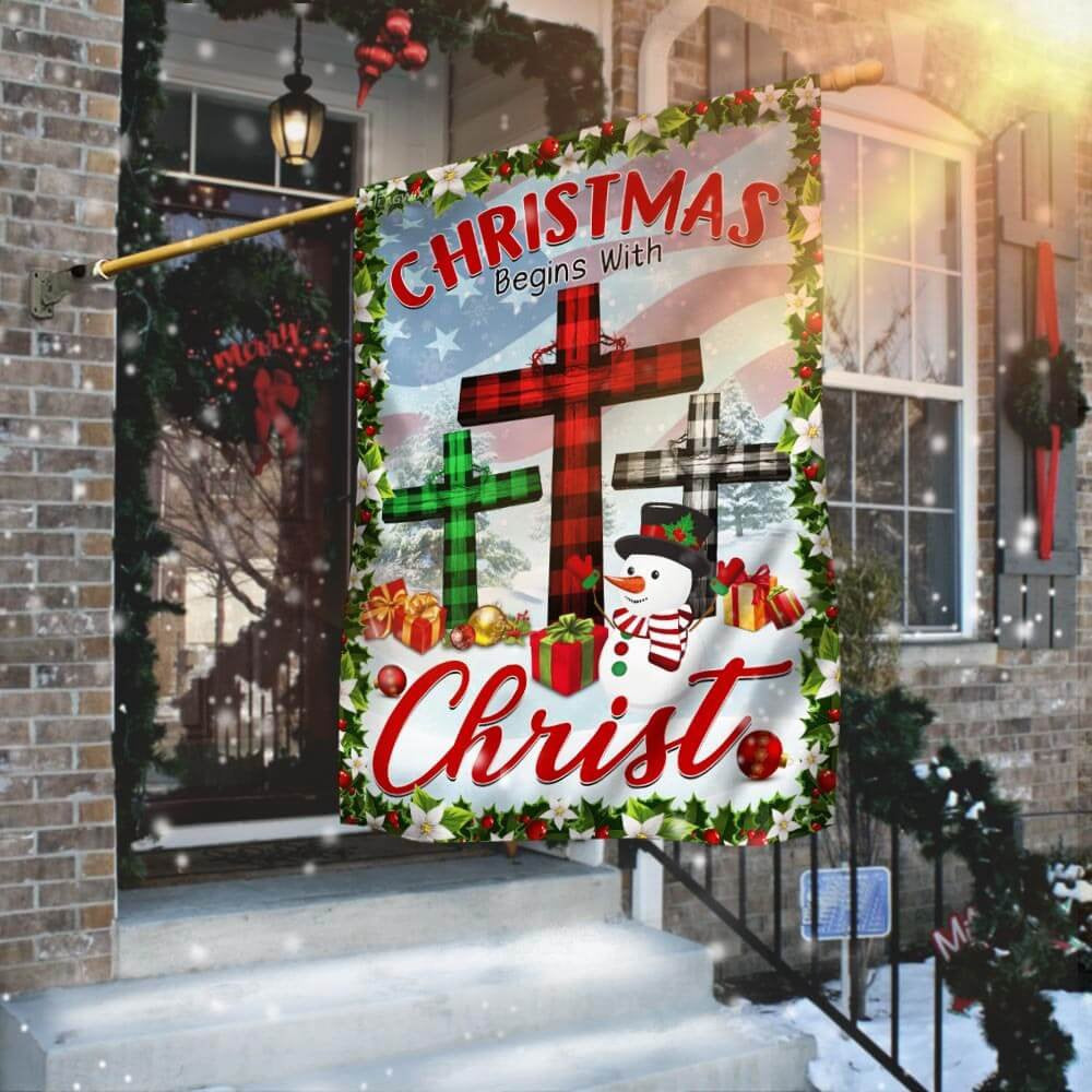 Christian Garden Flags, Christmas Begins with Christ Flag, Christian House Flags, Christian Cross Flag, Faith Flag
