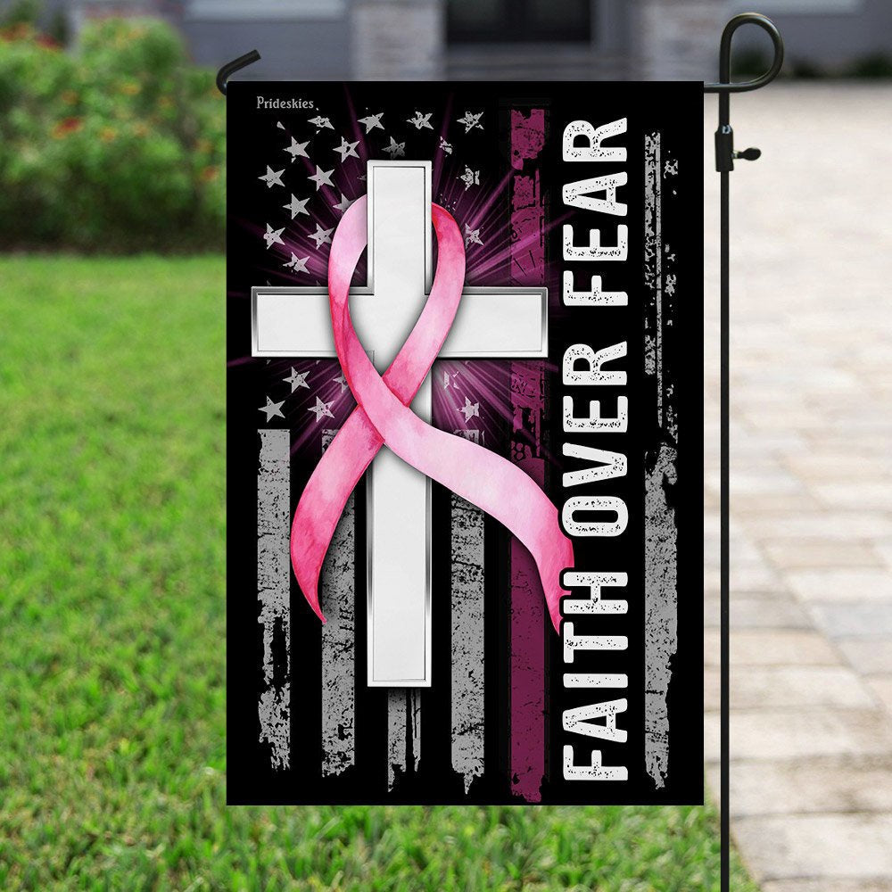 Christian Garden Flags, Faith Over Fear Breast Cancer Awareness, Christian House Flags, Christian Cross Flag, Faith Flag