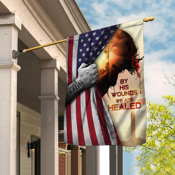 Christian Garden Flags, God Jesus Christian By His Wounds We Are Healed American Flag, Christian House Flags, Christian Cross Flag, Faith Flag