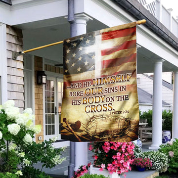 Christian Garden Flags, He Himself Bore Our Sins In His Body On The Cross Flag, Christian House Flags, Christian Cross Flag, Faith Flag