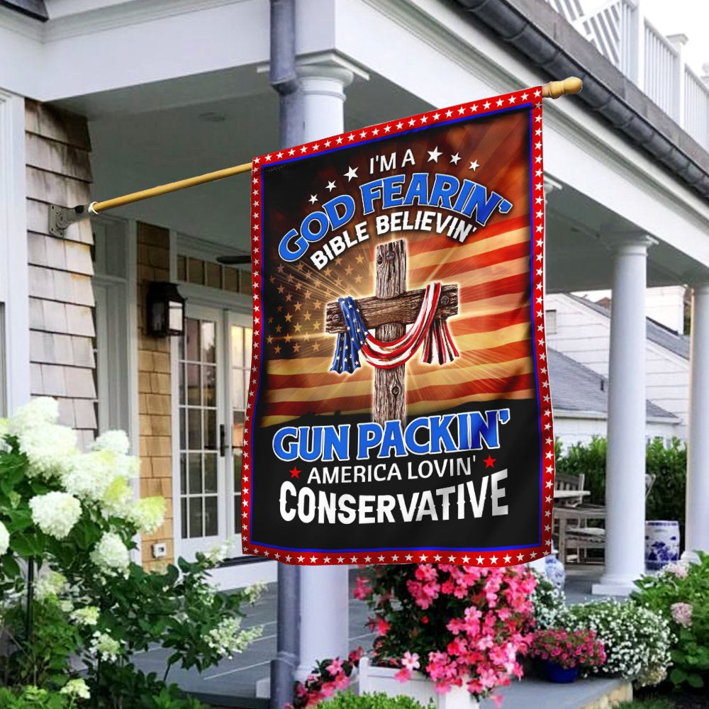 Christian Garden Flags, I&#39;m A God Fearin&#39; Bible Believin&#39; America Lovin&#39; Flag, Christian House Flags, Christian Cross Flag, Faith Flag